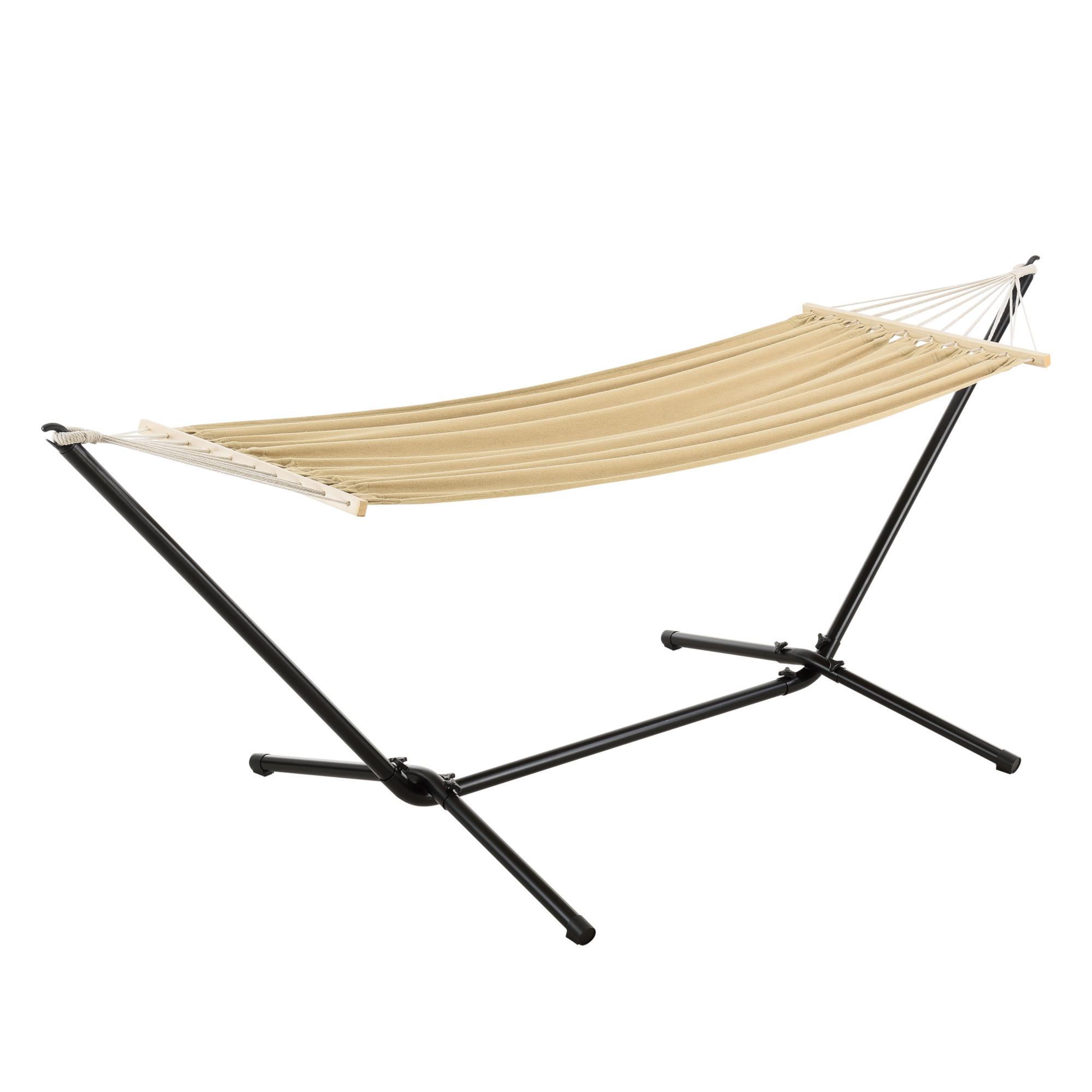 HÄNGEMATTE Surte - Beige/Schwarz, Textil/Metall (300/105/100cm) - [en.casa]