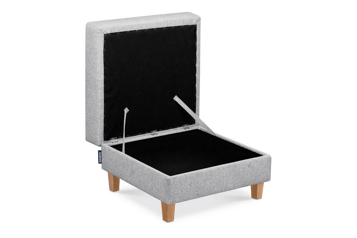 SITZHOCKER ERISO Polsterhocker aufklappbarer, Strukturstoff, hellgrau - Hellgrau/Braun, Textil (71/43/71cm) - KONSIMO®