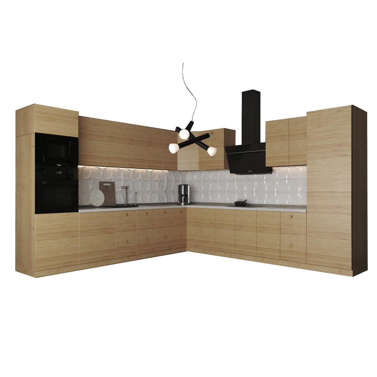 WINKELKÜCHE – Küchenzeile 330 x 340 cm VELORA – KU-S41 – Eiche Artisan - Eiche Artisan, Holzwerkstoff (330/212/340cm) - hi-markt