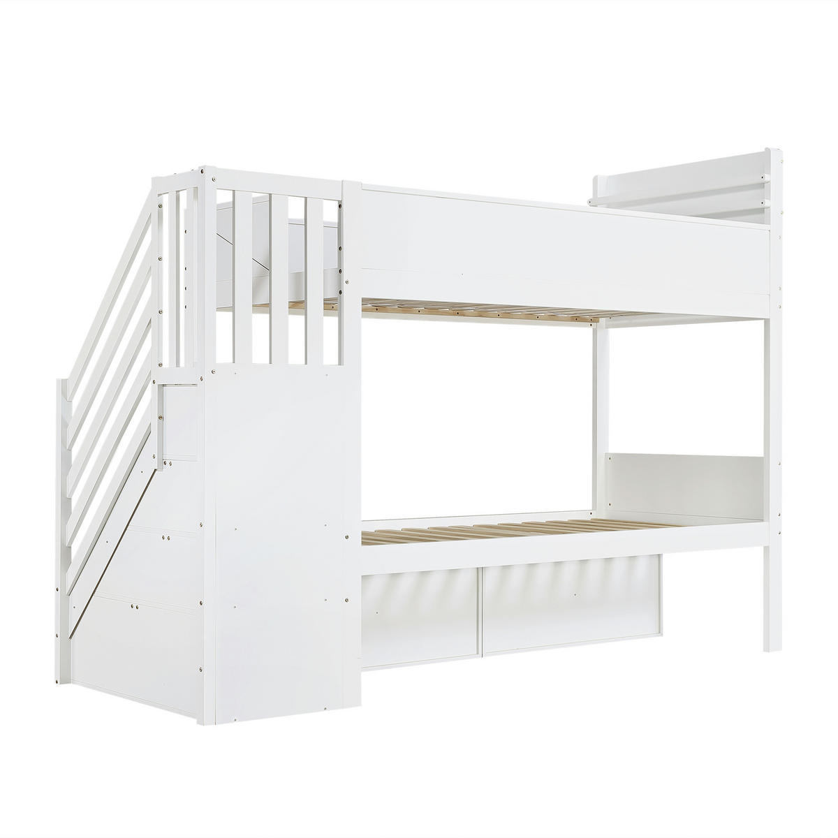 ETAGENBETT 90/200 cm DE-32746 mit Stauraumtreppe und Fächern Weiß - Weiß, Holzwerkstoff (90/200cm) - ComfortXL