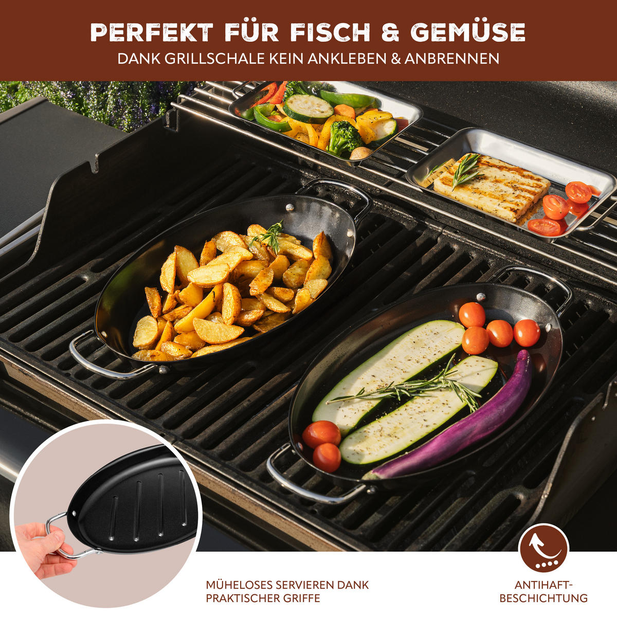 FISCH-GRILLPFANNE, schwarz, Metall - Schwarz, Metall (39.5/3.5/20.5cm) - bremermann