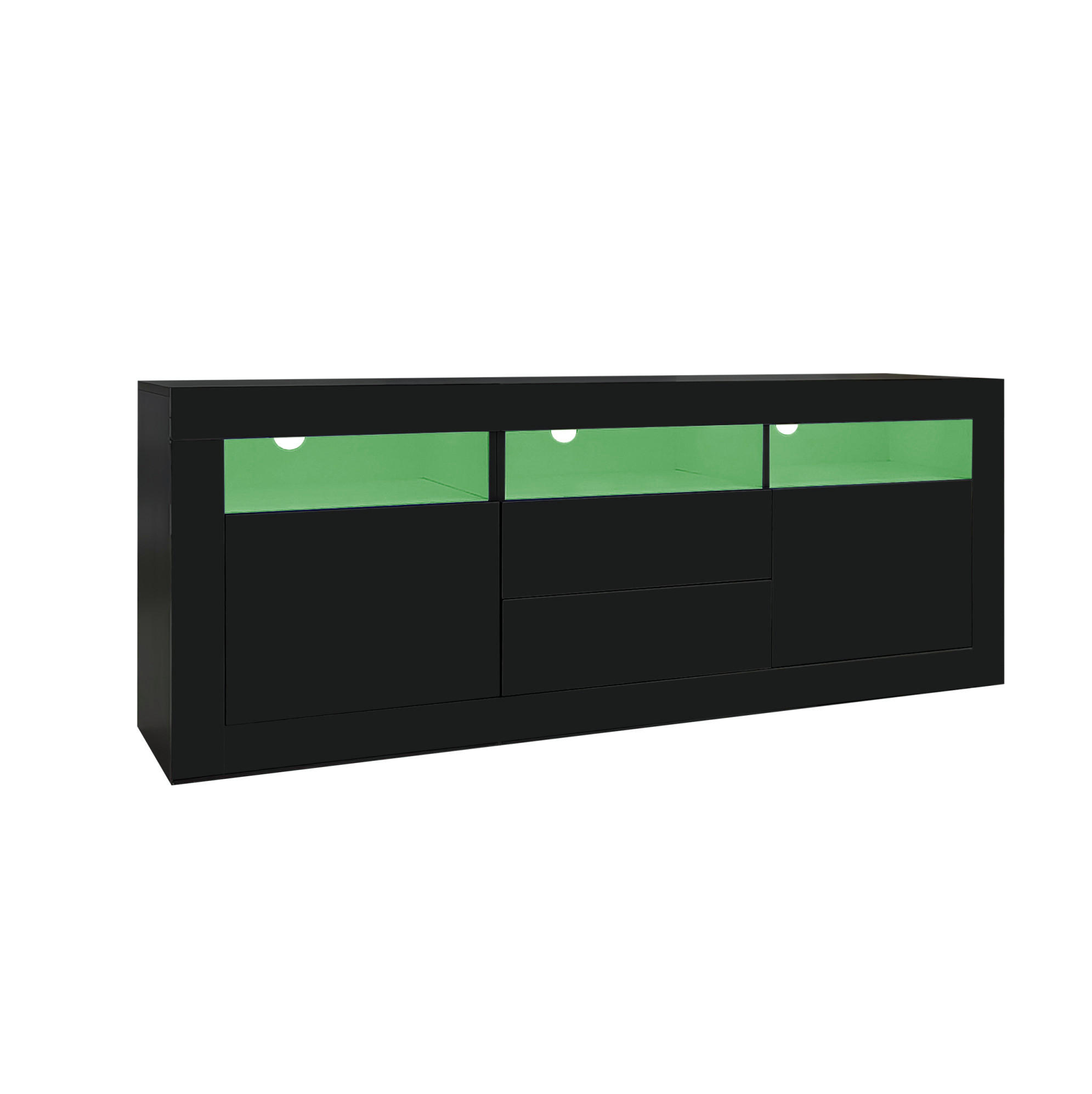 TV-LOWBOARD 160/35/60 cm mit LED-Beleuchtung, Push-to-Open und Kabeldurchlass - Schwarz, Holzwerkstoff (160/60/35cm) - BEAOK