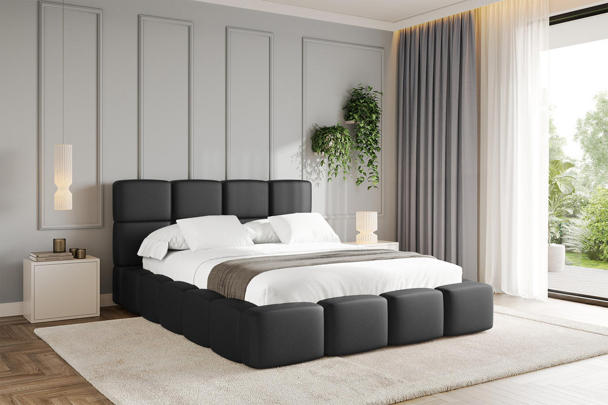 POLSTERBETT mit Bettkasten und Lattenrost, Bett mit Matratze H3/H4, Kopfteil, Boxbett, Doppelbett mit Stauraum - NATA 120x200 Schwarz - Schwarz, Holzwerkstoff/Textil (120/200cm) - ALTDECOR