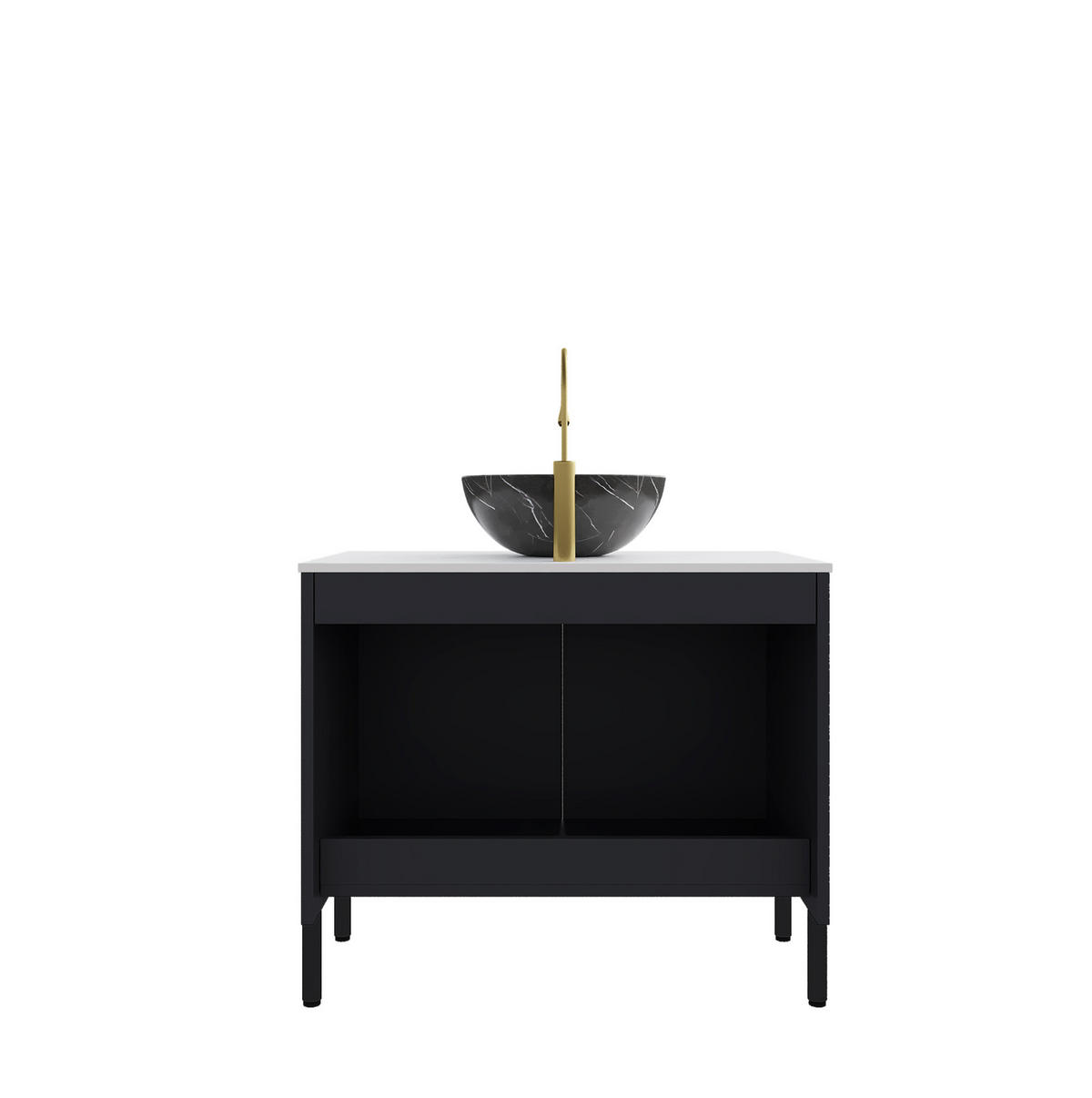 WASCHTISCHKOMBI 76x48x89cm in Schwarz mit schalenförmigem Keramikbecken & Soft-Close - Schwarz, Holzwerkstoff (76/89/48cm) - Modfu