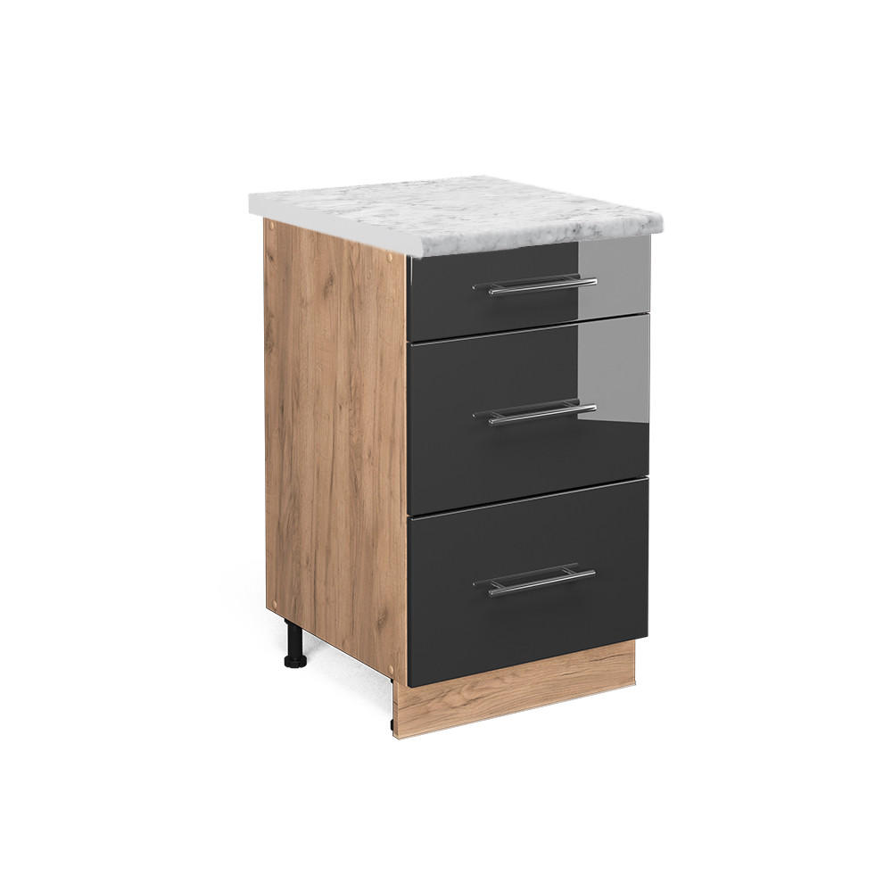 KÜCHENUNTERSCHRANK Fame-Line Anthrazit Hochglanz 50 cm, AP Marmor - Anthrazit/Eiche Wotan, Holzwerkstoff (50/82/60cm) - Vicco