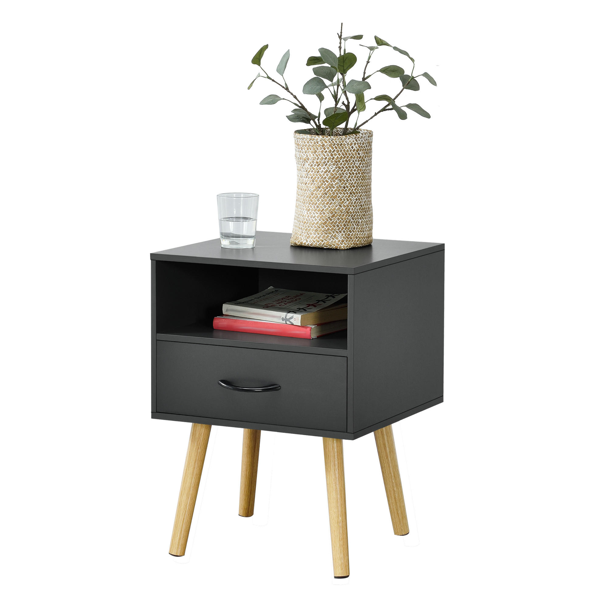 BEISTELLTISCH Gävle - Dunkelgrau/Naturfarben, Holz/Holzwerkstoff (40/42/57cm) - [en.casa]