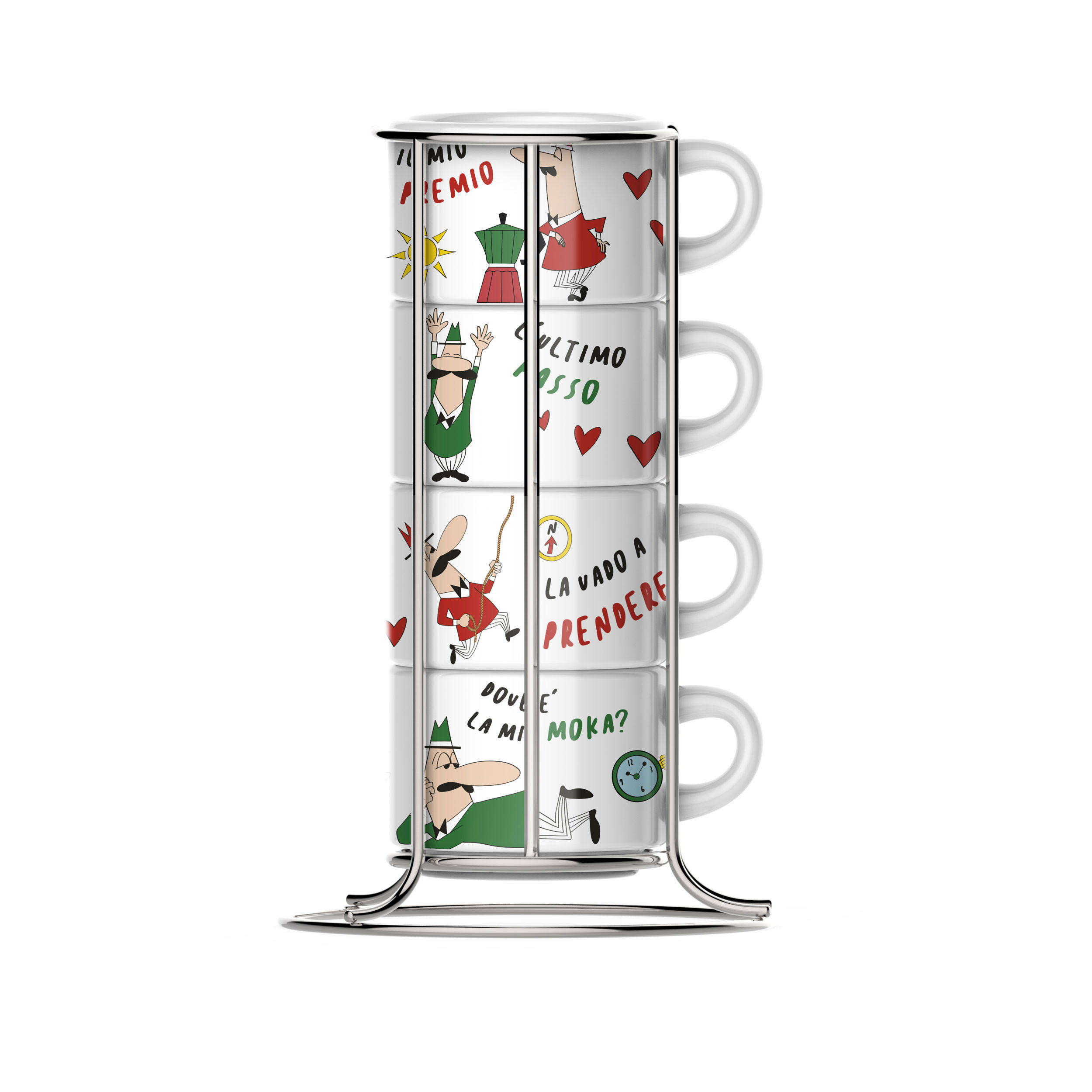 CAPPUCCHINOTASSE Set 5-tlg. mit Metallgestell, Bunt - Multicolor, Keramik (0.24L) - Bialetti