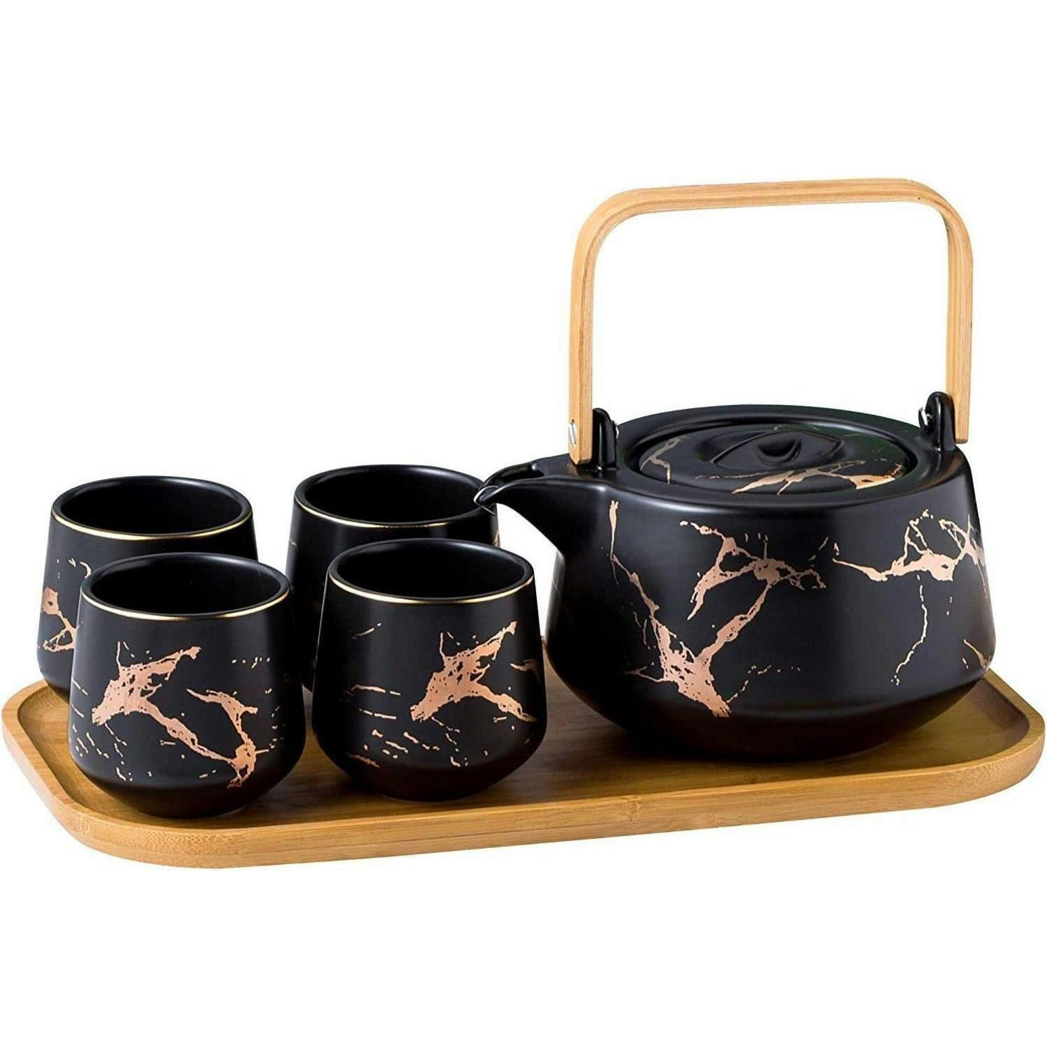 TEESERVICE 5-teiliges Set Marmoroptik Schwarz - Multicolor, Keramik (15/15/20cm)