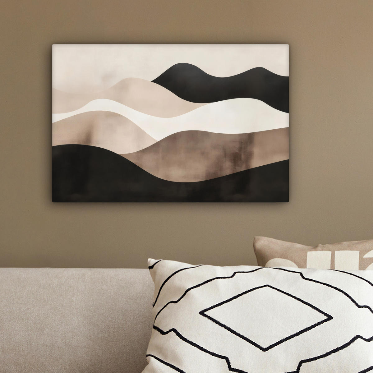 LEINWANDBILD Abstrakt - Landschaft - Wellen - Cremefarben 30x20 cm - Cappuccino, Textil (30/20cm) - MuchoWow