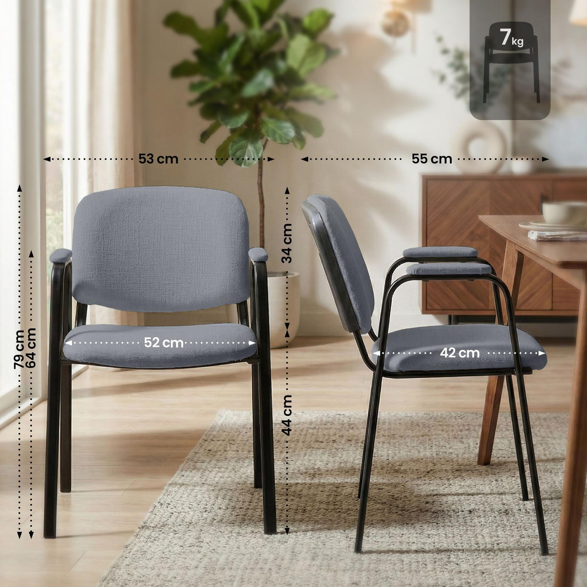 BESUCHERSTUHL Stoff Grau - Schwarz/Grau, Textil/Metall (53/79/55cm) - CLP