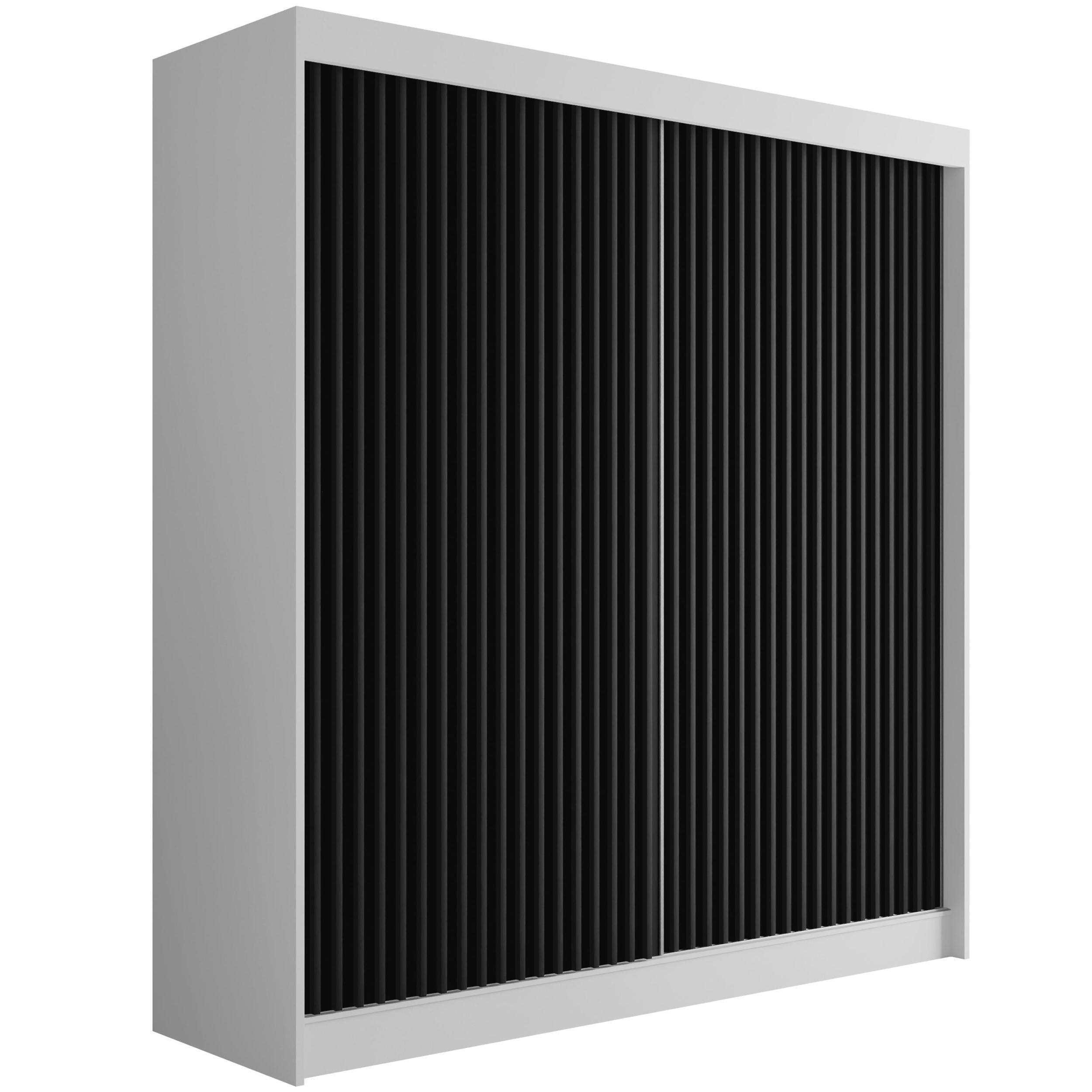 KLEIDERSCHRANK mit Lamel-Schiebetüren VILANv2 - 200 cm Weiß + Lamelle schwarz - Schwarz/Weiß, Holzwerkstoff (200/215/61cm) - ALTDECOR