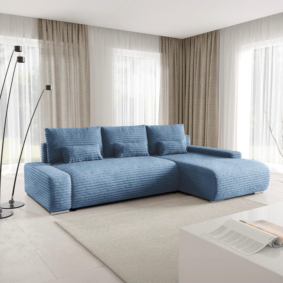 ECKSOFA Ivana 3 Sitzplätze Hellblau - Blau, Holz (265/172cm) - Petits-meubles