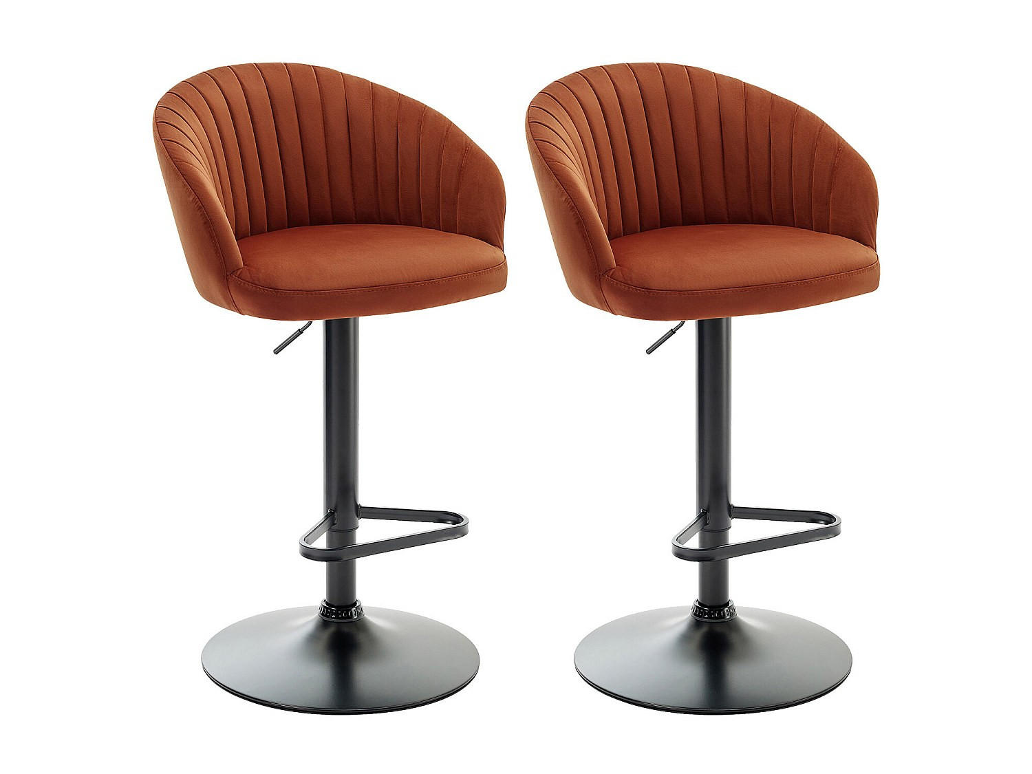 BARHOCKER 2er-Set höhenverstellbar - Samt & schwarzes Metall - Terracotta - DORALIZ - Braun, Textil (54/105/52cm) - Vente-Unique