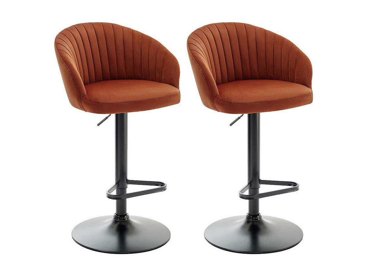 BARHOCKER 2er-Set höhenverstellbar - Samt & schwarzes Metall - Terracotta - DORALIZ - Braun, Textil (54/105/52cm) - Vente-Unique