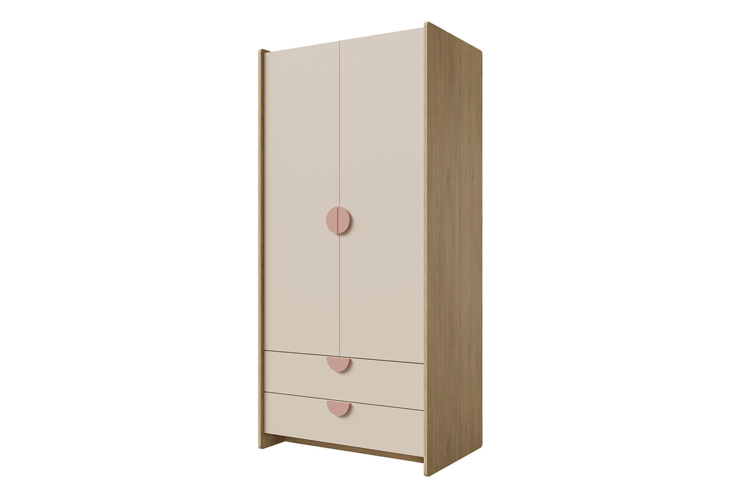 KINDERKLEIDERSCHRNAK LEXO 02 83/198/60 cm in Eiche Cremona/Macadamia/Puderrosa - Eichefarben/Beige, Holzwerkstoff (83/198/60cm) - Deine Möbel 24