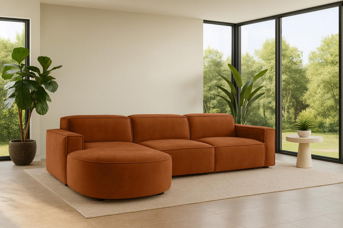 ECKSOFA Cursal Round L-Form, Stoff Salvador, Braun, Links - Braun, Holz (284/166cm) - Kaiser Möbel