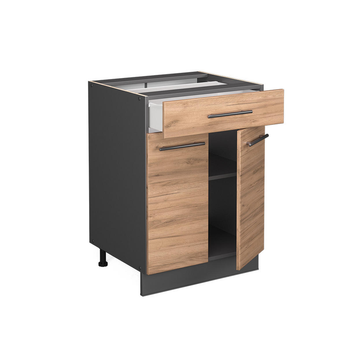 KÜCHENUNTERSCHRANK Fame-Line Goldkraft Eiche 60 cm mit Schublade ohne AP - Anthrazit/Eiche Wotan, Holzwerkstoff (60/82/51.6cm) - Vicco