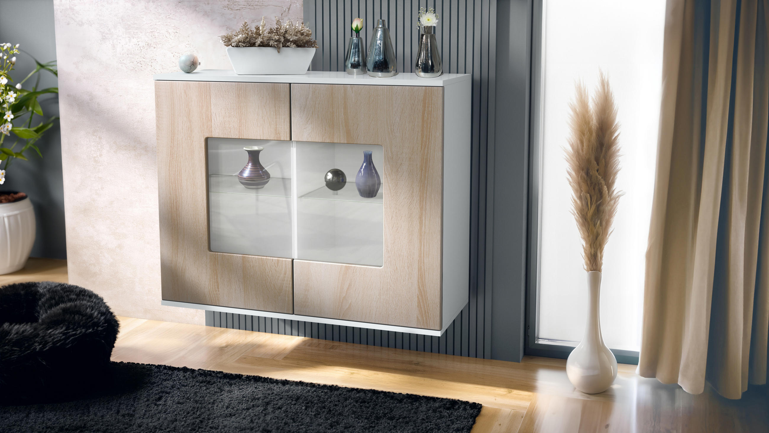 KOMMODE Grömitz Eiche sägerau - Eiche San Remo, Holzwerkstoff (92.5/73.5/35cm) - Vladon