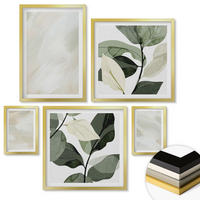 WANDBILDER 5er Set - 50x50 cm & 20x30 cm & 40x60 cm Goldrahmen - Leuchtende, abstrakte Boho-Farben - Goldfarben, Kunststoff (40/60cm) - ArtPrintCave