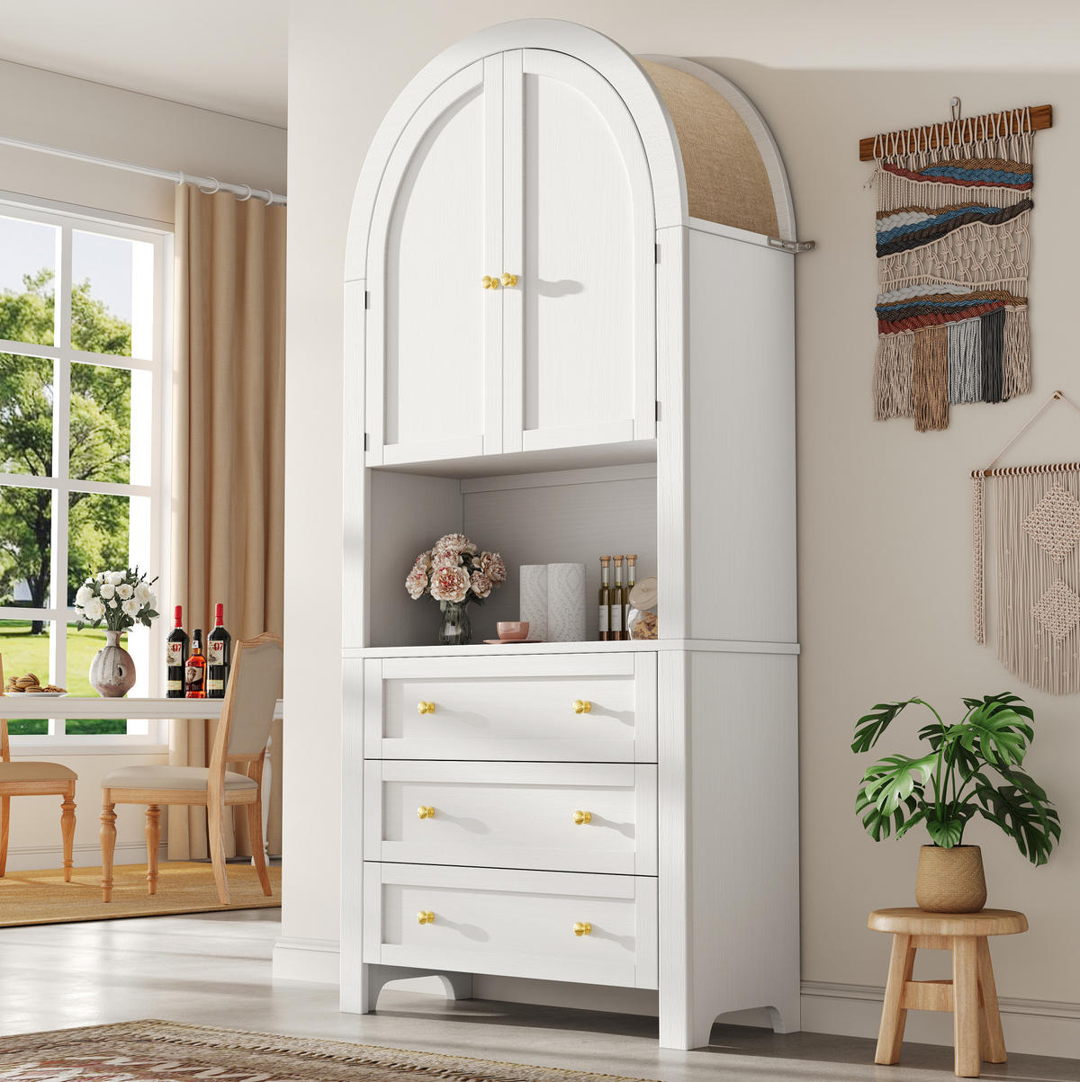 SKŘÍŇ na nádobí 70/35/180 cm bílá, MDF, se zásuvkami a dvířky - bílá, kompozitní dřevo (70/180/35cm) - BEAOK