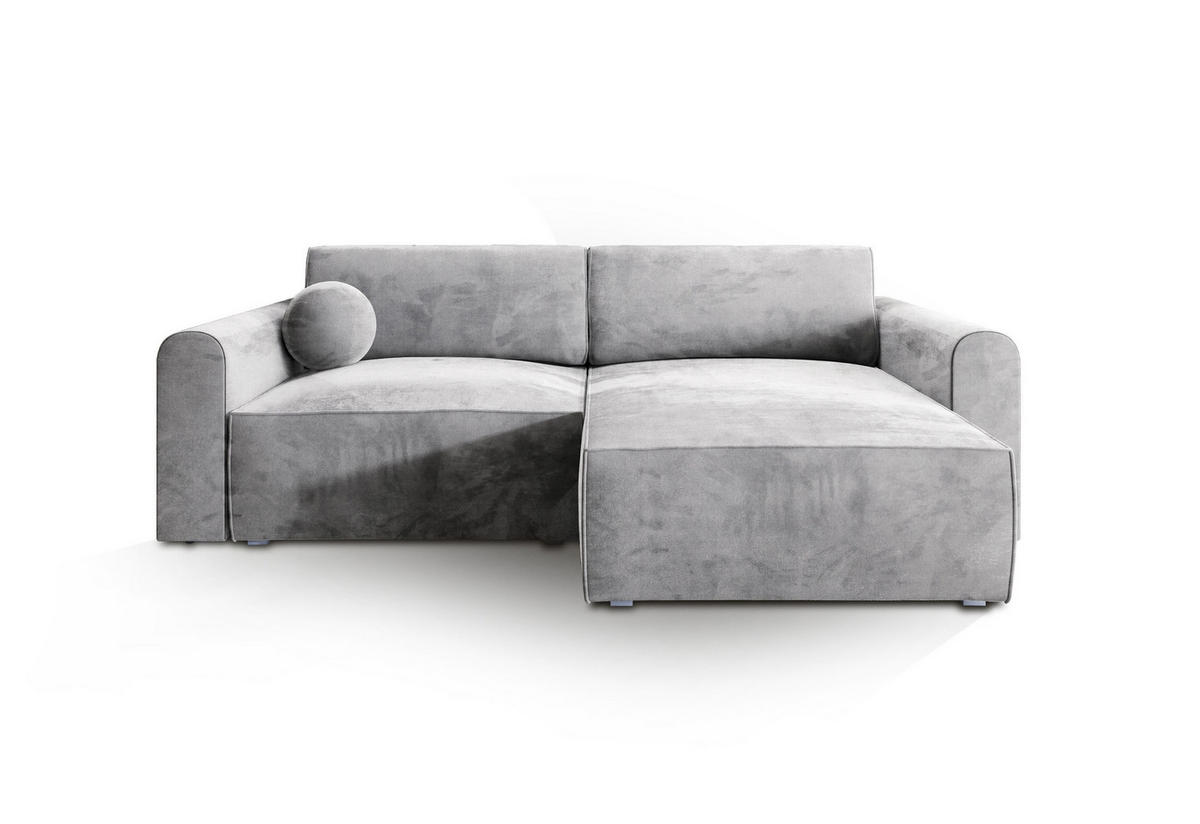 ECKSOFA FIANO M Hellgrau Velours-Stoff mit Schlaffunktion - Hellgrau, Holz (245/148cm) - MASSENO