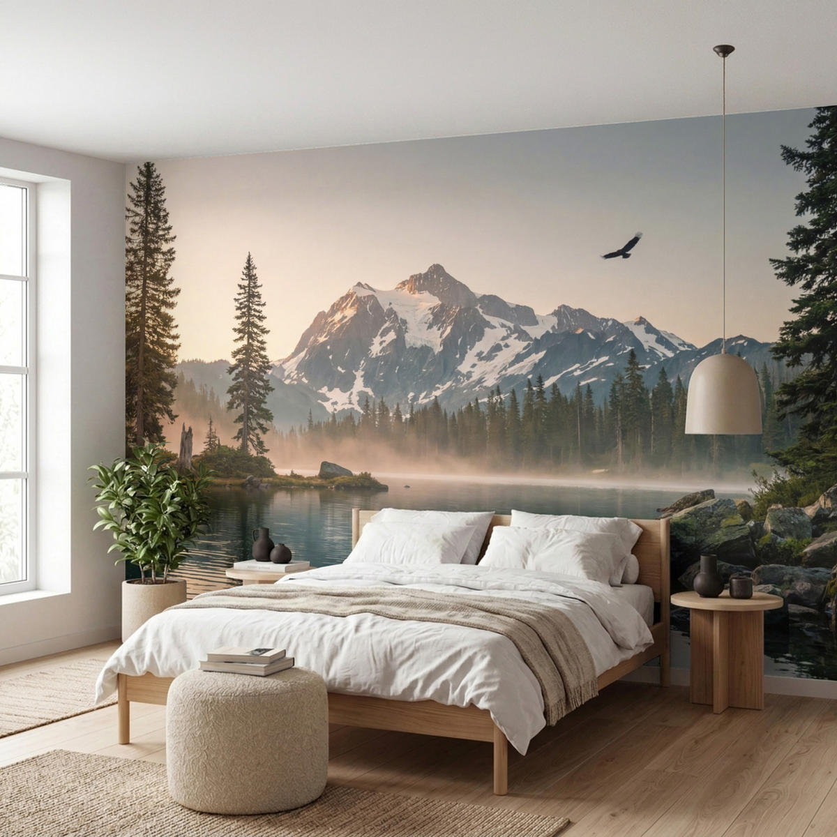 TAPETE - Berge - Wasser - Bäume - 500x280 cm - Multicolor, Papier (500/280cm) - OnlyWow