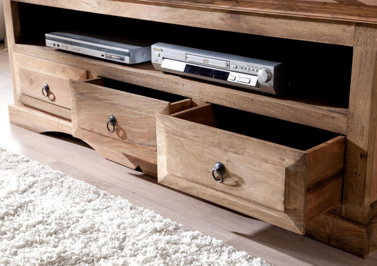 TV-BOARD Sheesham 150x45x55 grau geölt LEEDS #43 - Grau, Holz (150/55/45cm) - Massivmoebel24