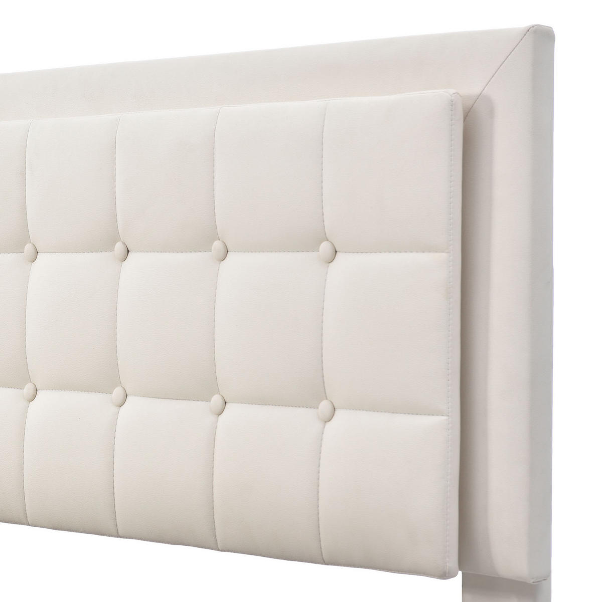 POLSTERBETT aus Kunstleder 180x200 cm in Weiß mit LED-Beleuchtung & Stauraum - Beige, Leder (180/200cm) - Modfu