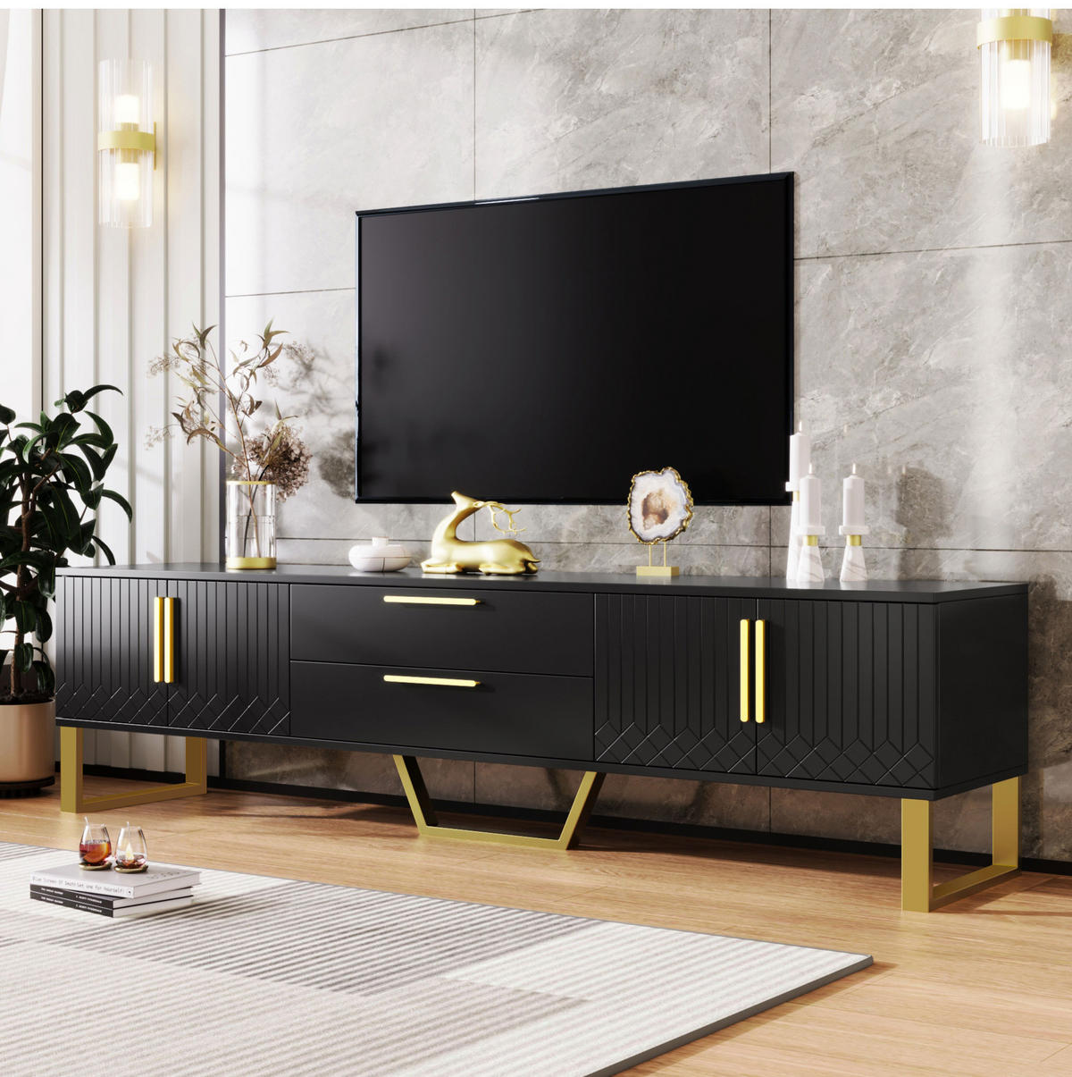 TV-LOWBOARD 170/40/53,5 cm schwarz aus MDF mit Kabelöffnung - Schwarz, Holzwerkstoff (170/53.5/40cm) - OKWISH