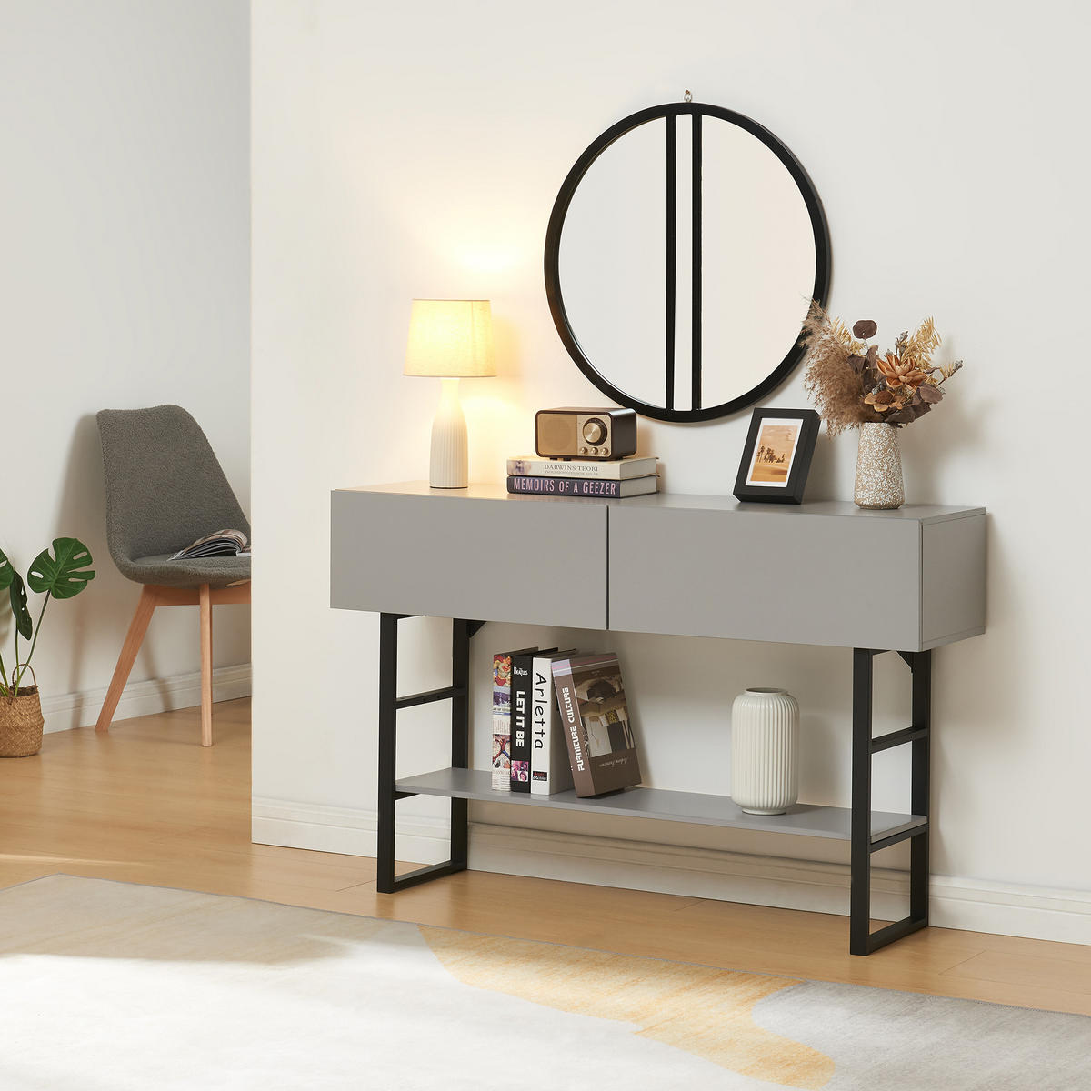 KONSOLENTISCH Varberg - Hellgrau, Holzwerkstoff/Metall (30/120/75cm) - [en.casa]