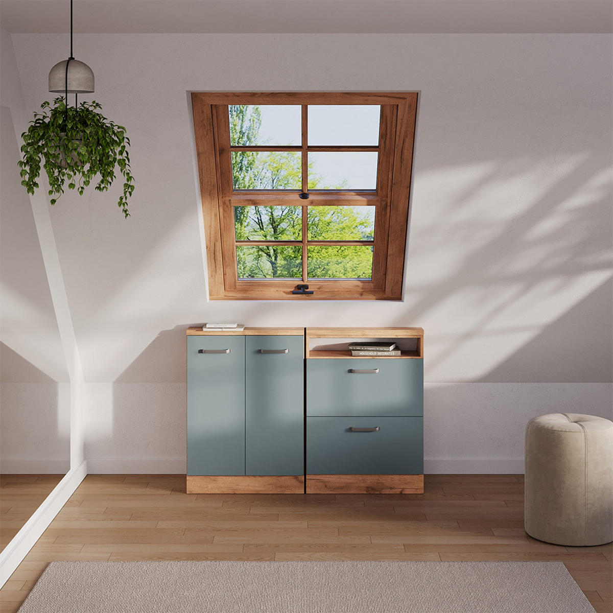 DACHSCHRÄGENSCHRANK Rion Blau-Grau mit 2 Türen - Blaugrau, Holzwerkstoff (60/81.6/46cm) - Vicco