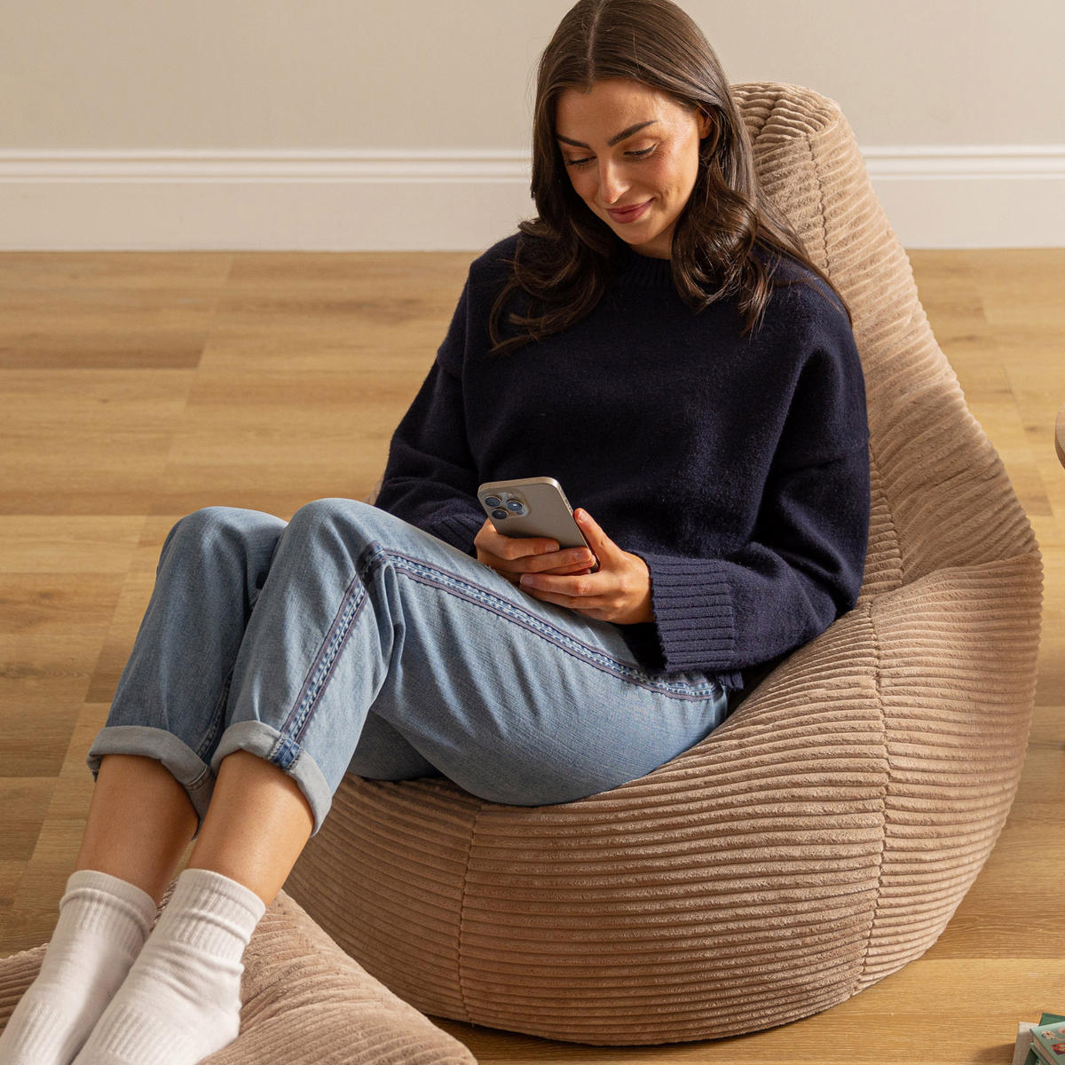 SITZSACK Dalton mit Hocker - Mokka, Textil (90/73/84cm) - icon