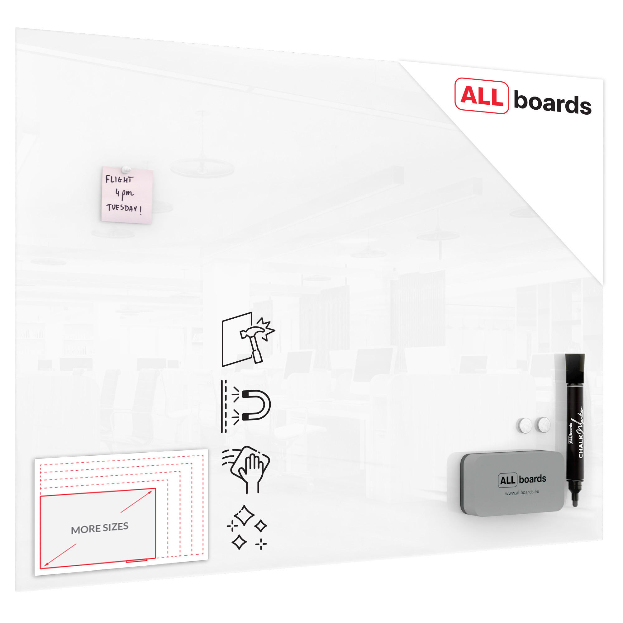 ALLboards Glasboard Weiß 120x90x2.5 cm