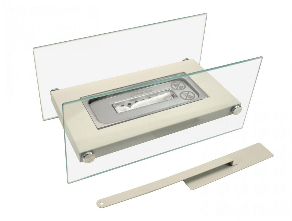 BIOETHANOL-KAMIN Weiß Tischmodell inklusive 0.18 L Brennblock - Weiß, Glas (35/15/18cm) - Purline
