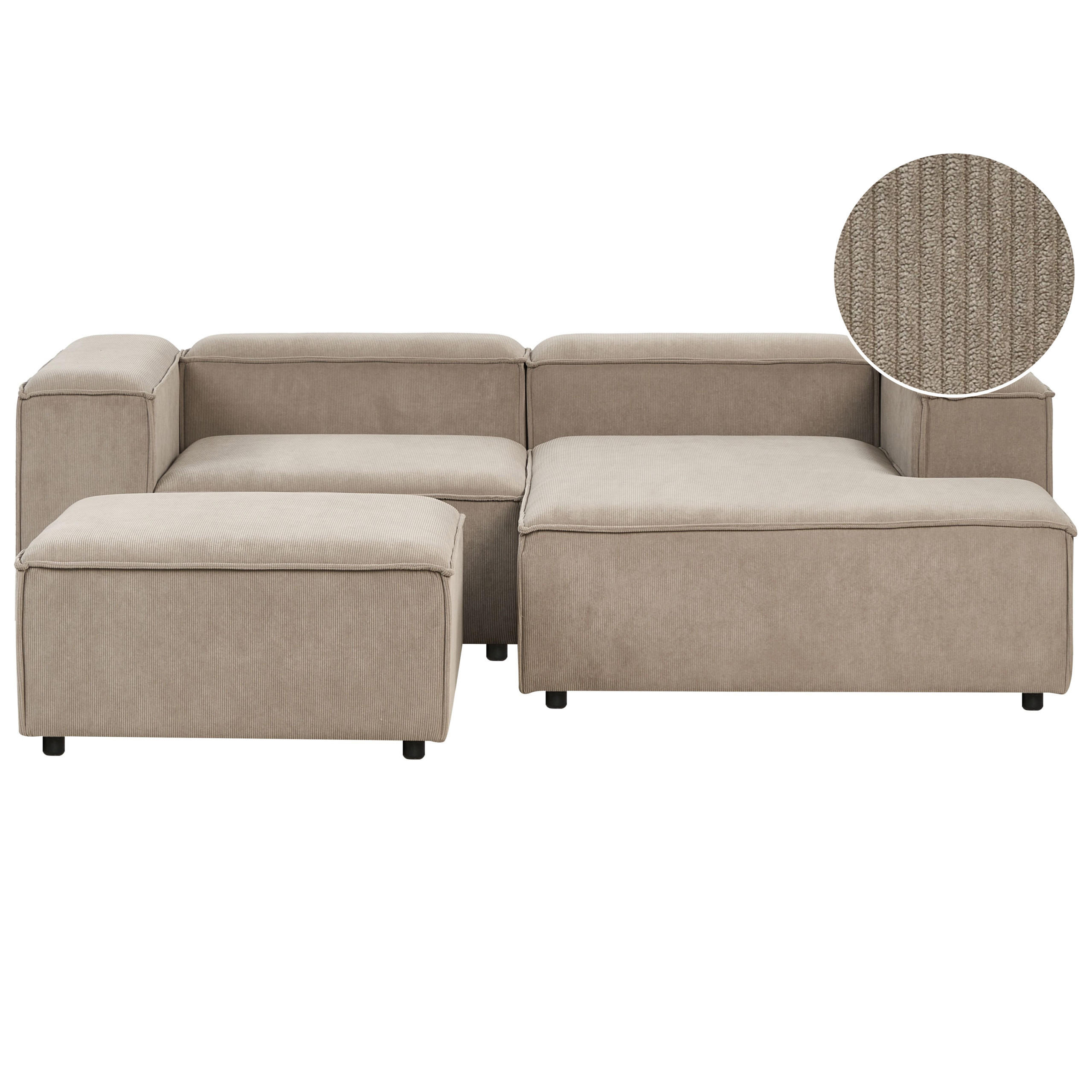 ECKSOFA Modul 3-Sitzer linksseitig Hellbraun Cord mit Ottomane Ardal - Hellbraun, Textil (240/180cm) - Beliani