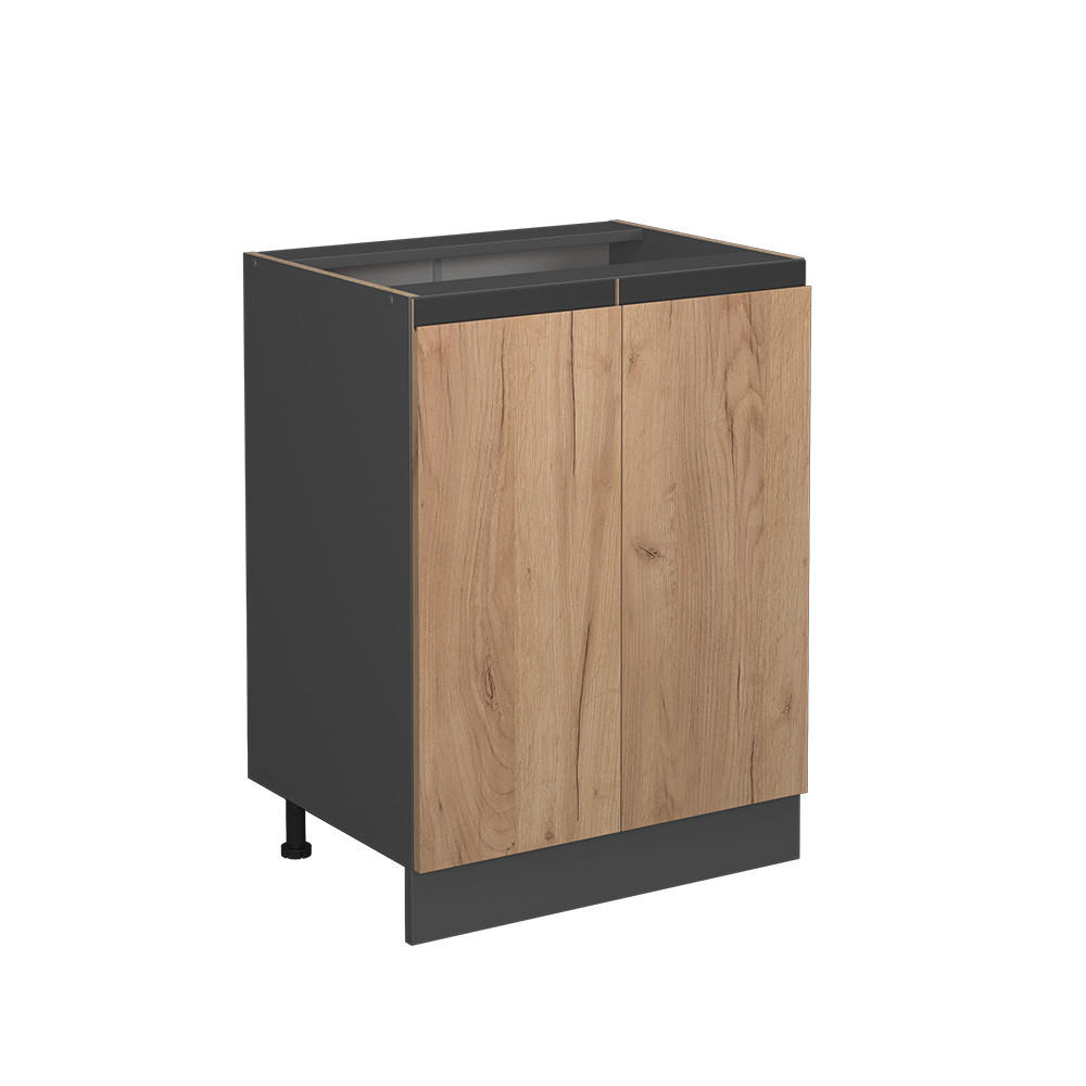 KÖKSUNDERSKÅP R-Line Goldkraft ek 60 cm J-Shape, utan bänkskiva Honungsek, Antracit 81.6/60/46 cm