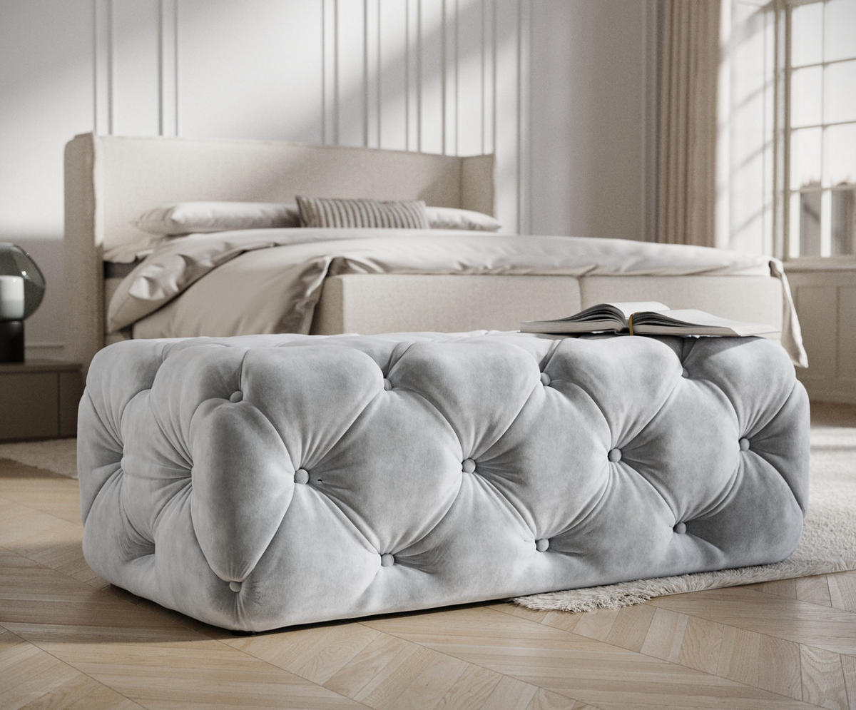 POUF Cosimo Hellgrau Samtstoff - Hellgrau/Schwarz, Holz/Holzwerkstoff (130/39/65cm) - Maison de Reve
