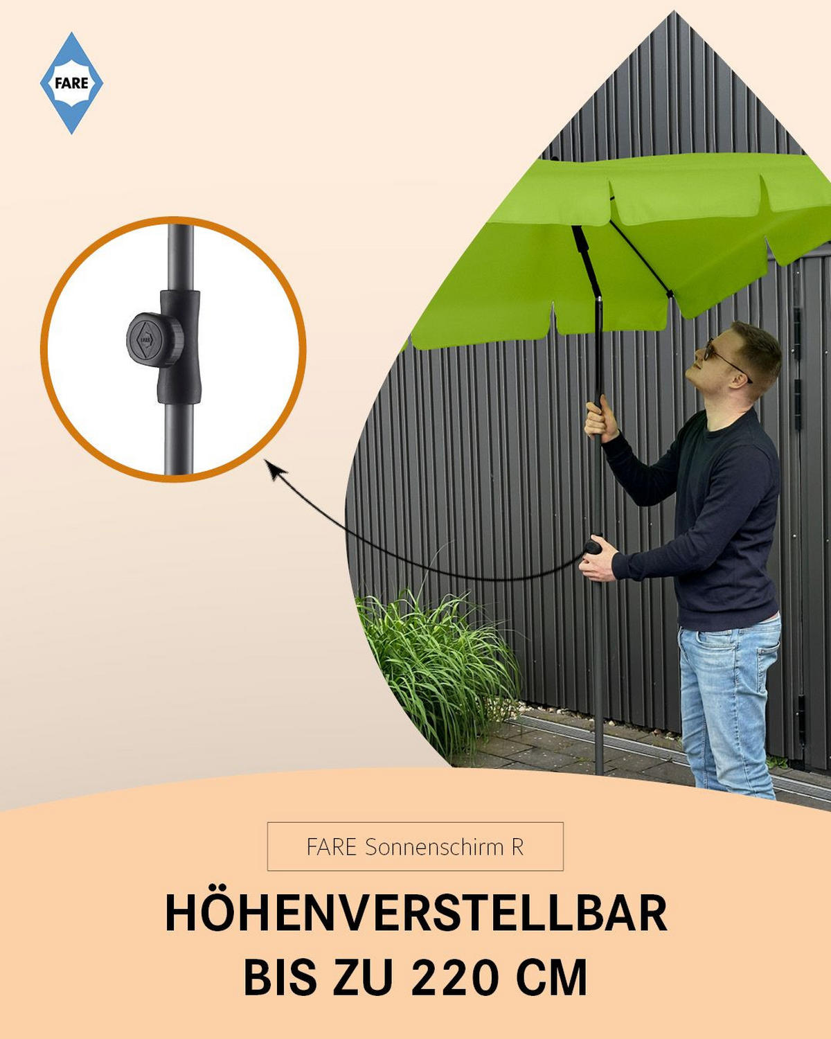 SONNENSCHIRM 122/200/126 cm - Grün, Kunststoff (200/122cm) - FARE