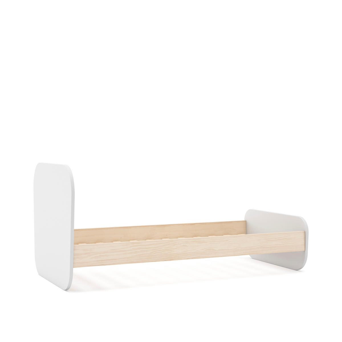 BETT 90x190 cm mit abgerundeten Formen 106,5/195,4/90 cm - Weiß, Holz (190/90cm) - Calicosy