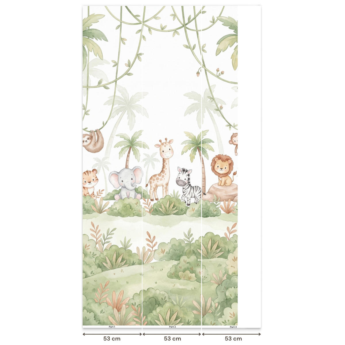 KINDERTAPETE - Tiere - Dschungel - Pastell - 140x260 cm - Weiß, Papier (140/260cm) - OnlyWow