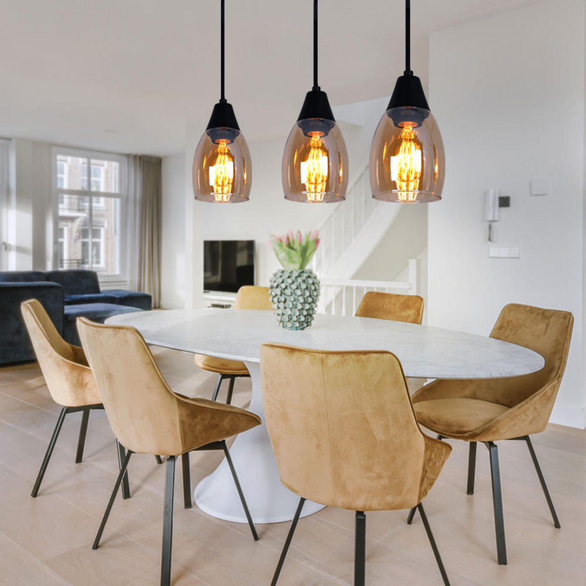 HÄNGELEUCHTE Metall Schwarz Glas REID - Schwarz, Glas (55/10/120cm) - Globo Lighting