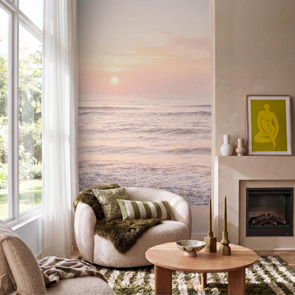 TAPETE - Sonne - Strand - Rosa - 140x240 cm - Hellrosa, Papier (140/240cm) - OnlyWow