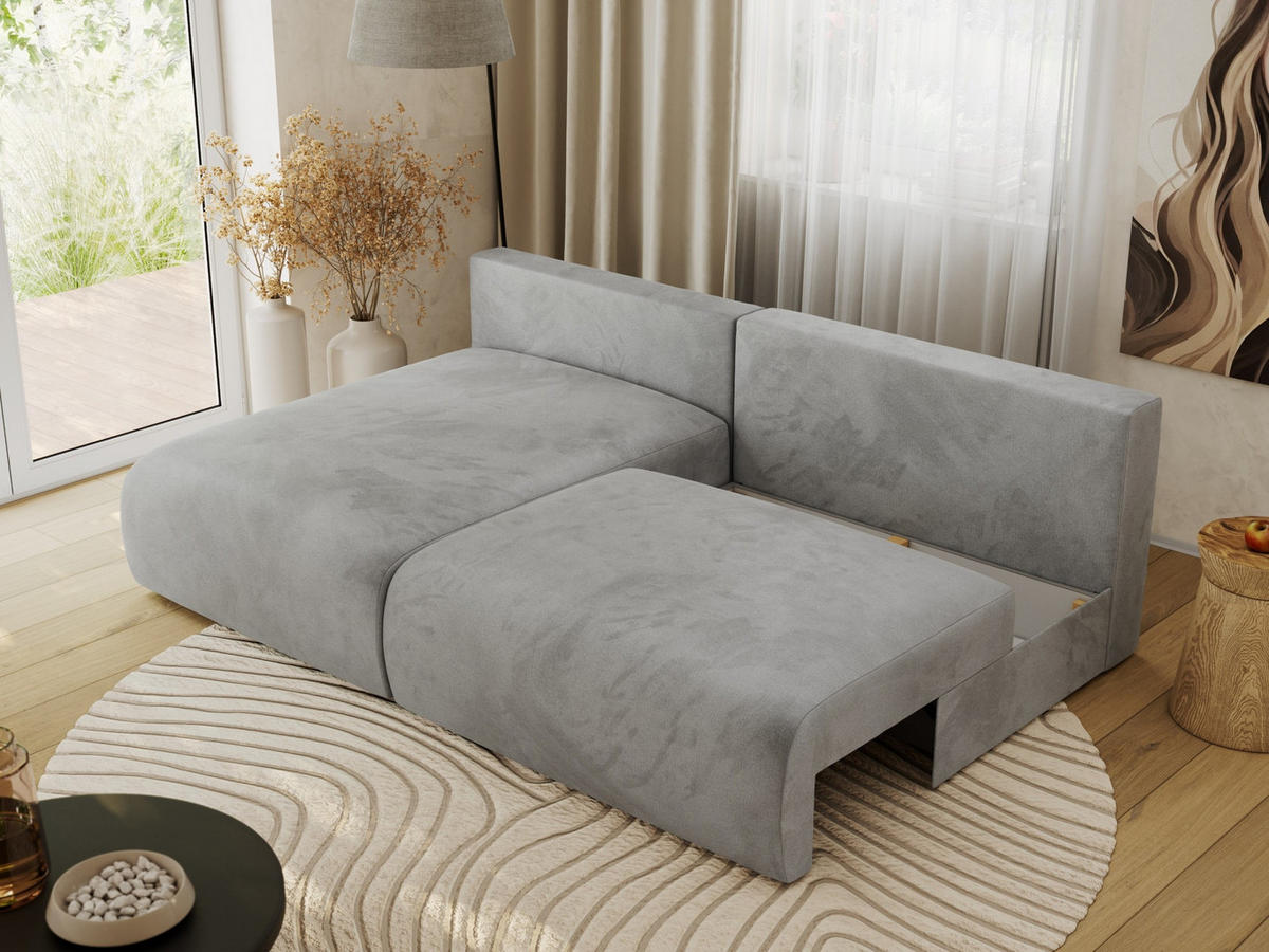 ECKSCHLAFSOFA VIVO L Hellgrau Velvet - links - Hellgrau/Schwarz, Kunststoff/Textil (223/150cm) - MKS