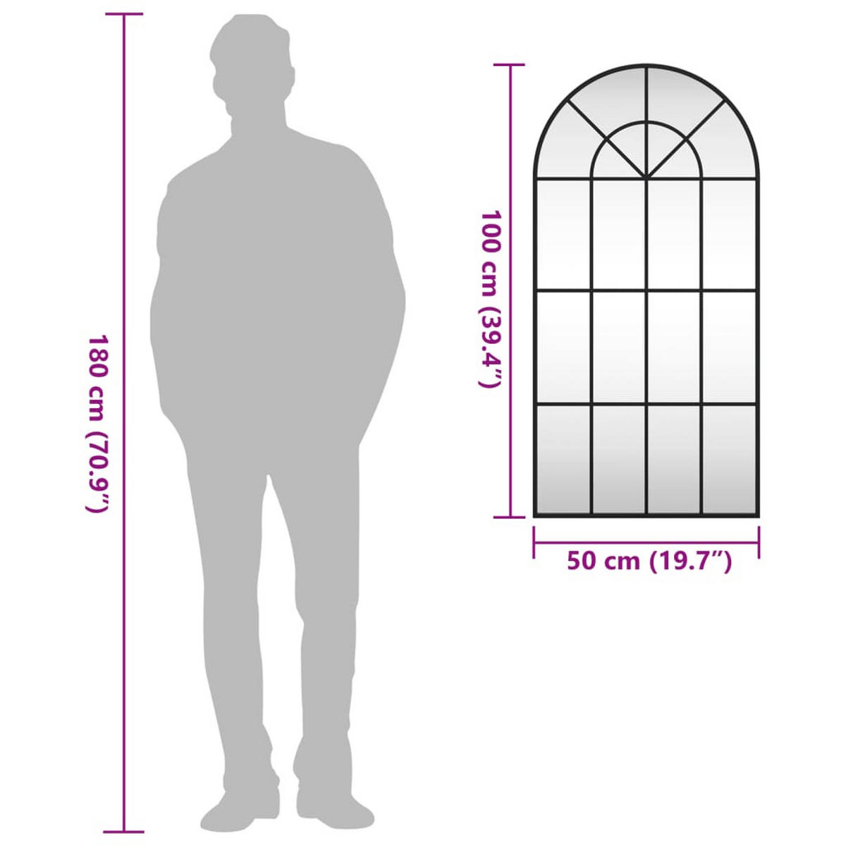 WANDSPIEGEL Schwarz 50/100 Cm Gewölbt Eisen - Schwarz, Metall (100/1.5/50cm) - vidaXL