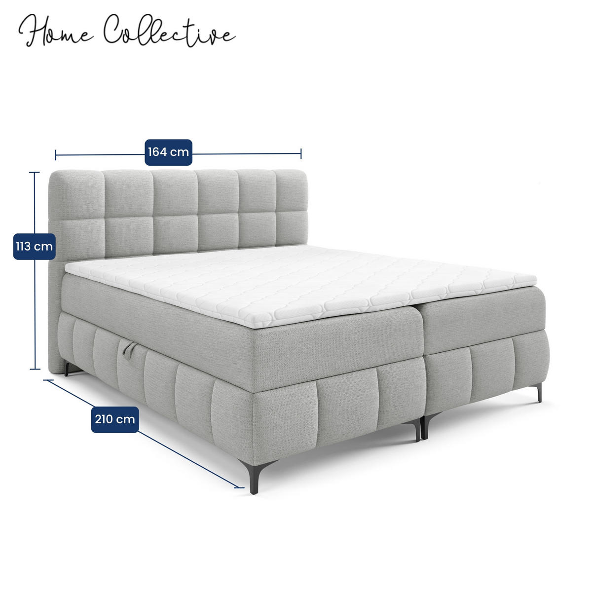 BOXBETT mit Stauraum und Topper 160x200 cm Hellgrau - Hellgrau, Textil (160/200cm) - Home Collective