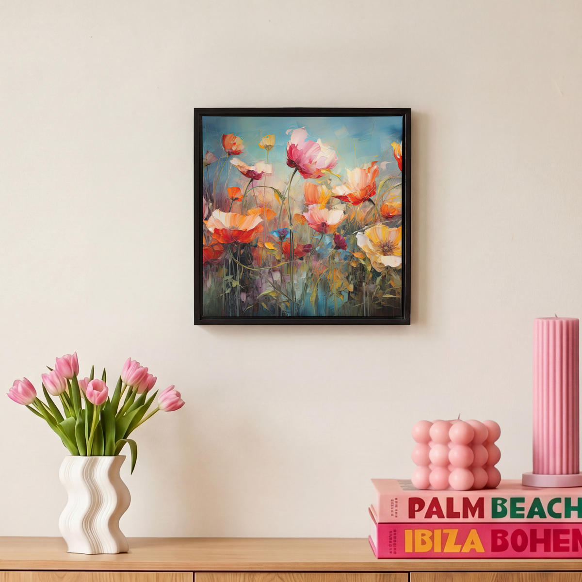 LEINWAND Bilder mit Rahmen - Blumen - Aquarell - Kunst - Botanisch - Natur - 20x20 - Orange, Textil (20/20cm) - MuchoWow