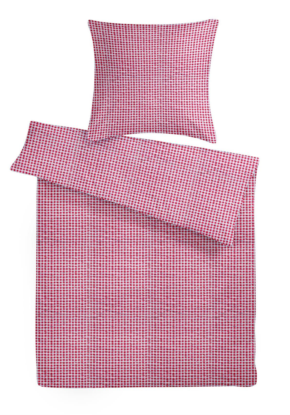 BETTWÄSCHE Seersucker 135x200 Rot kariert - Sommer Bettbezug aus 100% Baumwolle - Weiß, Textil (135/200cm) - Carpe Sonno