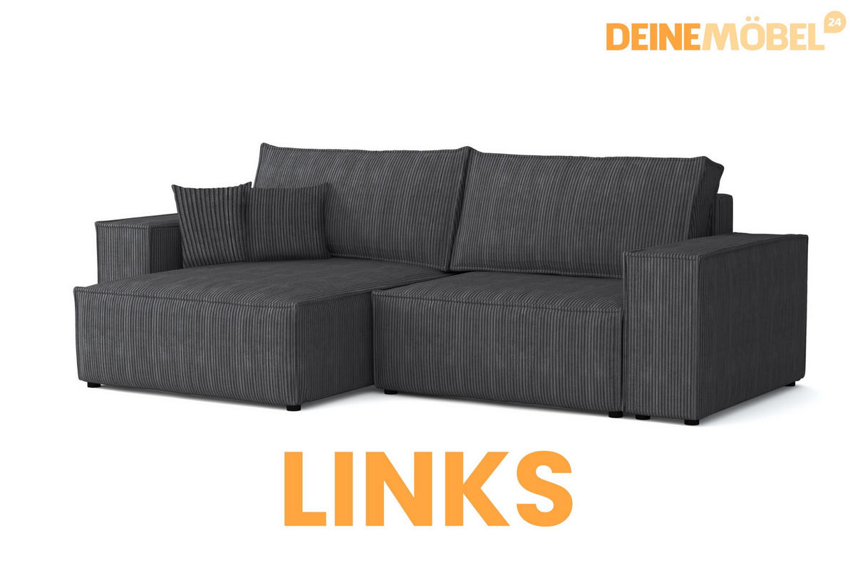 ECKSOFA MATT 255/153 cm links in Cord Anthrazit - Anthrazit/Schwarz, Holz/Holzwerkstoff (255/153cm) - Deine Möbel 24