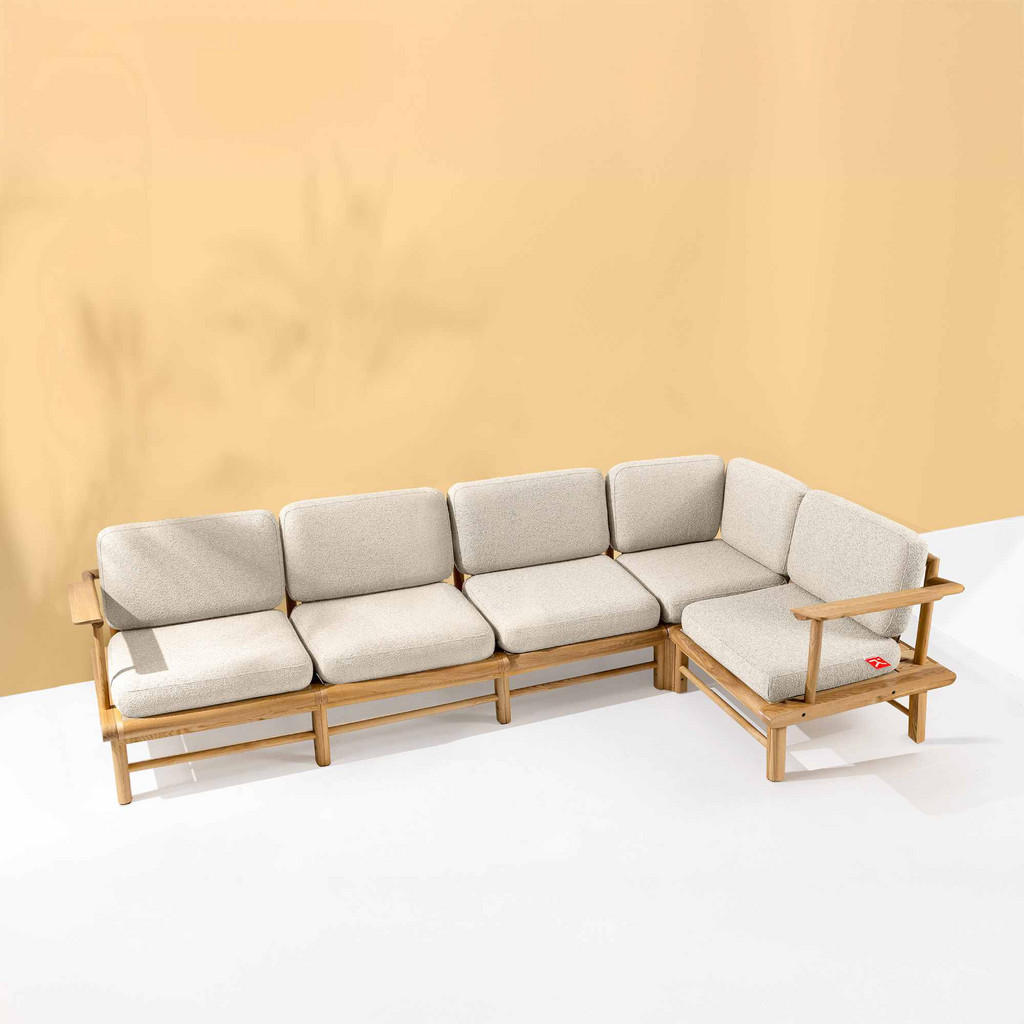 Thumbnail - Konsimo® Loungesofa, Creme, Holz, Textil, 300x80x160 cm, Loungemöbel, Outdoorsofas