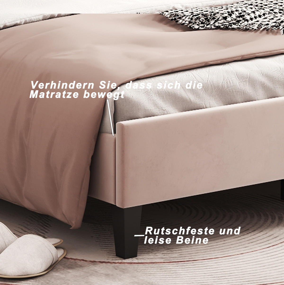 POLSTERBETT 140/200 cm Beige aus Samt mit Lattenrost - Beige, Textil (140/200cm) - OKMYHOME